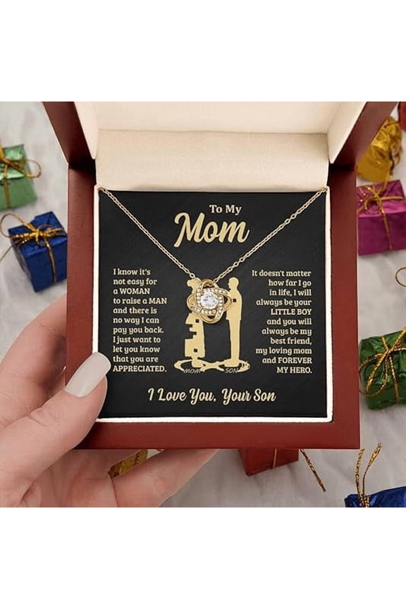 Mothers Day Gifts For Mom From Son, To My Mom Necklace From Son, Pendant Jewelry For Mother, Birthday Gifts For Mother Necklace With Heartfelt Message & LED Gift Box for Her