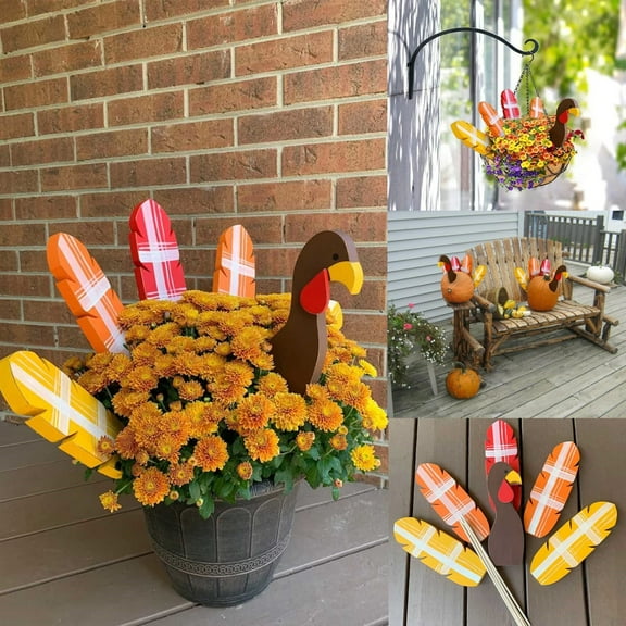 Mothers Day Gifts for Mom Yard Decorations Outdoor Fall Decor Thanksgiving Turkey Turke Y Planter Wooden Sticks Thanksgiving Turke Y Flower Pot Decoration Insert Gardening Decoration Happy Birthday M