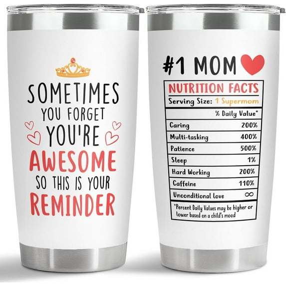 Mothers Day Gifts for Mom, Youre Awesome Mom Tumbler with Lid, 20oz Stainless Steel Vacuum Insulated Nutrition Facts Mug for Women, Momma Birthday Gifts from Daughter Son Husband