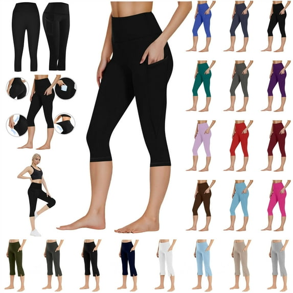 Mothers Day Gifts! QATAINLAV Capri Pants for Women Bootcut Yoga Cropped Pants with Pockets High Waisted Side Slits Leggings Casual Work Pants Light Blue L