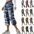 thumbnail image 1 of Mothers Day Gifts! QATAINLAV Capri Pants for Women Fashion Camo Print Cargo Pants Casual Elastic Waist Hiking Cropped Trousers Loose Wide Leg Capri with Pockets Brown S, 1 of 8