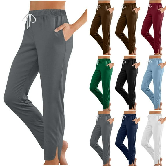 Mothers Day Gifts! QATAINLAV Womens Casual Side Slits Joggers Pant High Waisted Drawstring Athletic Yoga Trousers with Pockets Fall Winter Outfits Black L