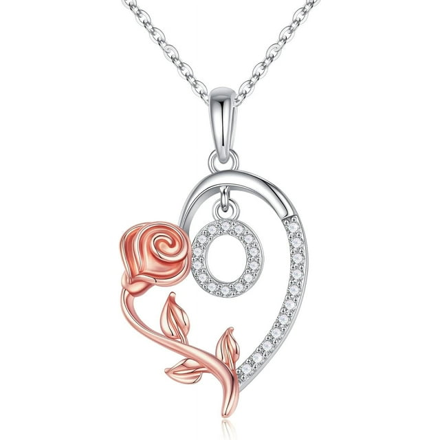 Mothers Day Gifts Rose Heart Initial Necklaces for Women Gifts Heart