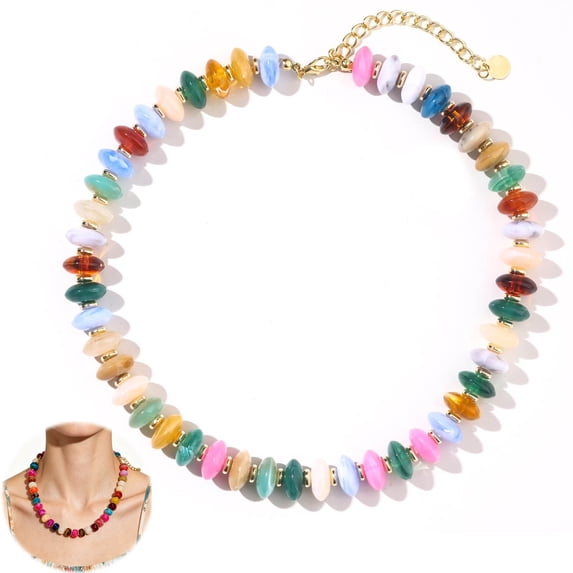 Mothers Day Gifts for Women, Resin Chunky Beaded Necklace, Minimalist Modern Boho Statement Necklace, Lightweight Adjustable Fashion Jewelry Accessories for Birthday Holiday Gift