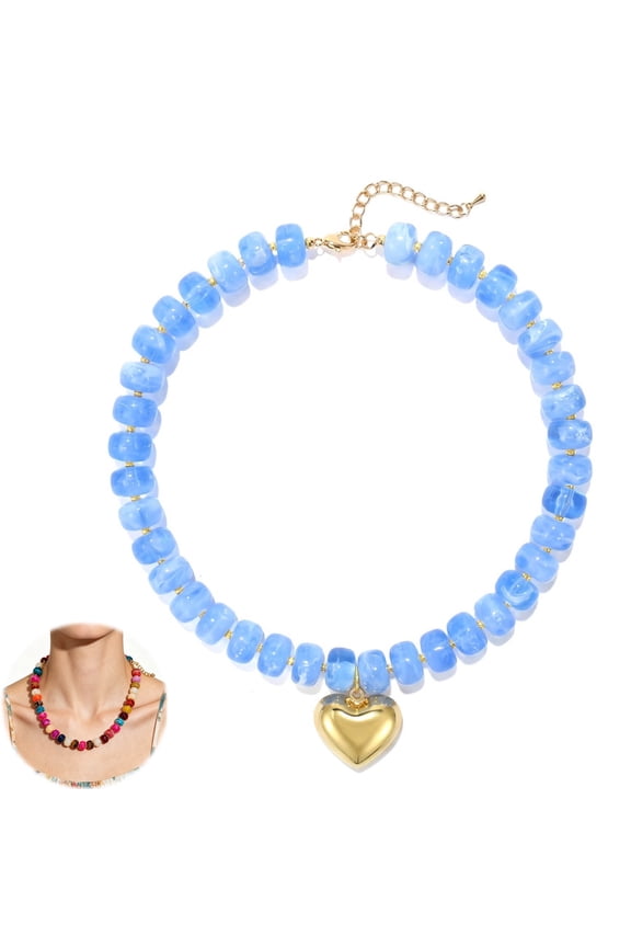 Mothers Day Gifts for Women, Resin Chunky Beaded Necklace, Minimalist Modern Boho Statement Necklace, Lightweight Adjustable Fashion Jewelry Accessories for Birthday Holiday Gift