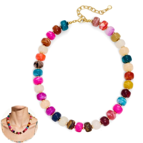 Mothers Day Gifts for Women, Resin Chunky Beaded Necklace, Minimalist Modern Boho Statement Necklace, Lightweight Adjustable Fashion Jewelry Accessories for Birthday Holiday Gift