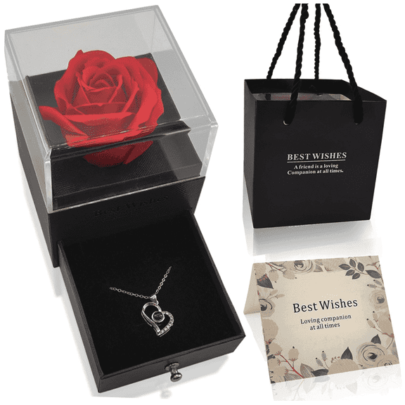Valentines Day Roses Gift Box with Necklace Gifts for Her Women Mom Wife Girlfriend on Birthday Christmas Anniversary Mothers Day
