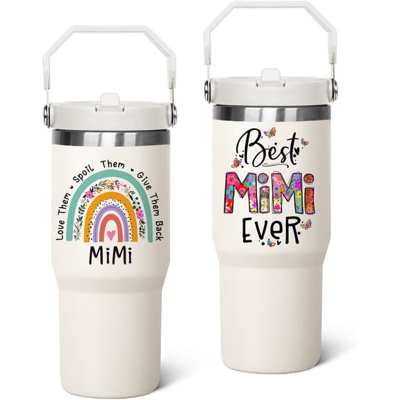 Mothers Day Gifts for Mimi,30 oz Mimi Tumbler with Handle Lid and Straw, Best Mimi Ever Reusable Vacuum Insulated Travel Coffee Mug CupTumbler
