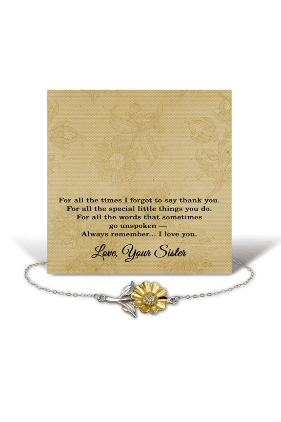 Mothers Day Gifts for Sister, Sister Bracelet with Message Card, Sister Sunflower Jewelry Sterling Silver