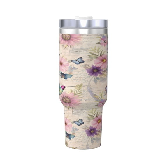 Mothers Day Hummingbird Cup Insulated Tumbler Stainless Steel Vacuum Travel Mug 40 oz with Handle and Straw Lid