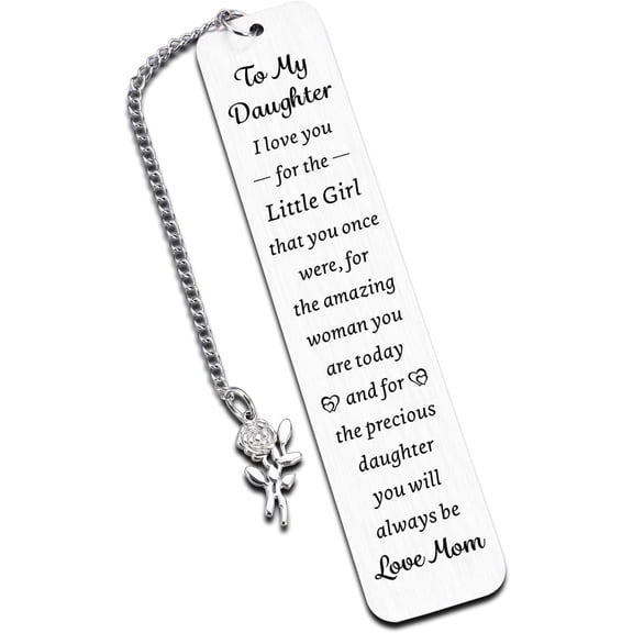 Mothers Day Idea for Adult Daughter Bookmarks from Mom Dad, Trendy Stuff for Teen Kids, Birthday Gifts for Daughter Step Daughter, Little Bouns Daughter Gifts, Silver