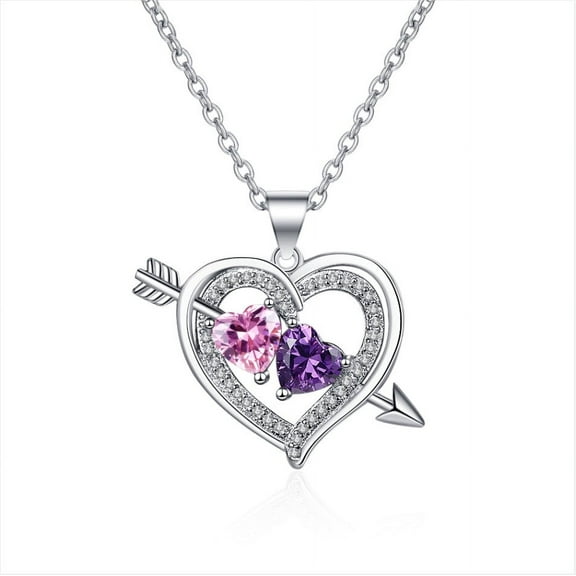 Mothers Day Jewelry Birthday Gifts, Love Heart Pendant Necklace for Girlfriend with Arrow and Two Birthstones, 925 Sterling Silver Romantic Jewelry Necklace Gift for Women Her
