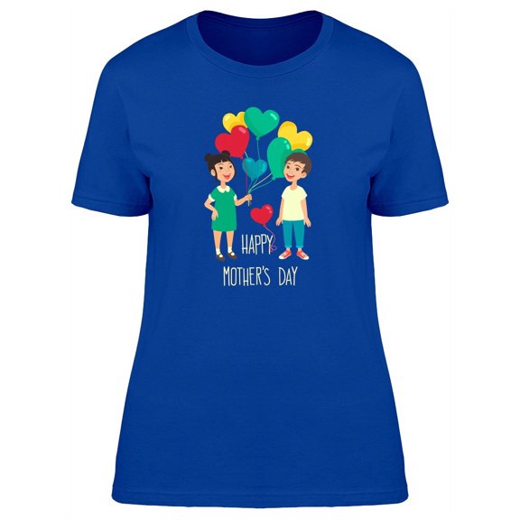 Mothers Day Kids With Balloons T-Shirt Women -Image by Shutterstock, Female Medium