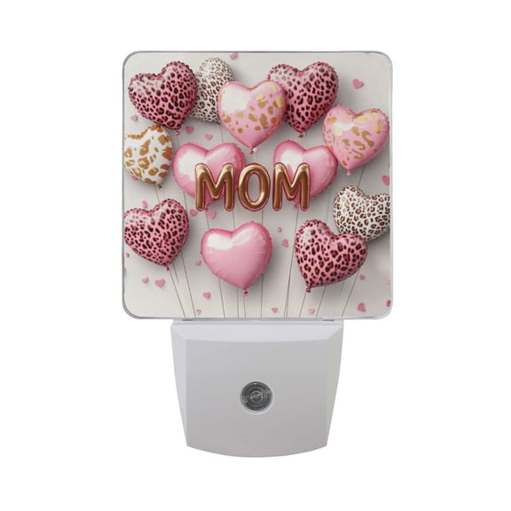 Mothers Day Leopard Pinkish Heart-shaped Balloons LED Night Light with Smart Sensor Plug Into Wall Dusk to Dawn 2 packs