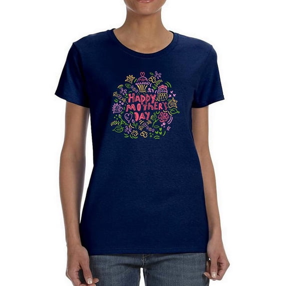 Mothers Day Lineart Cupcakes Shaped T-Shirt Women -Image by Shutterstock, Female XX-Large