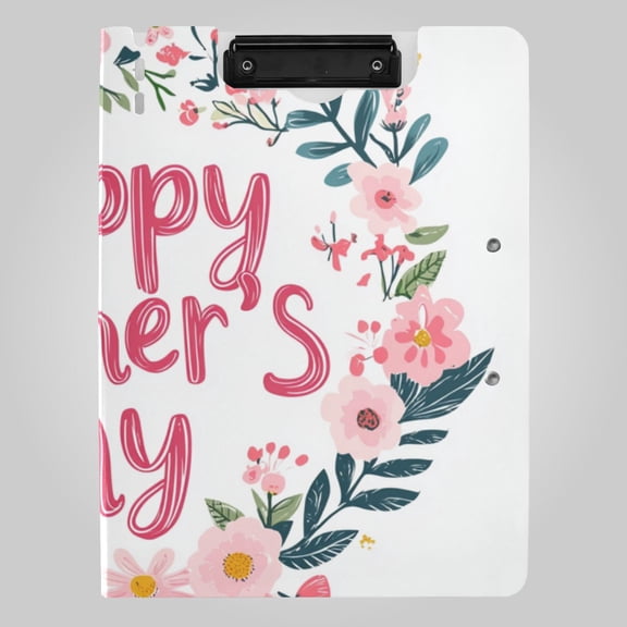 Mothers Day Logo with Floral Wreath Foldable Binder Folder Clipboard with Pen Slot Double Clips A4 Size File Storage