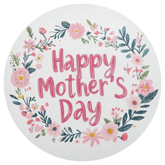 Mothers Day Logo with Floral Wreath PVC Round Grid Placemat Table Mat 1 Pc 15.4" x 15.4"