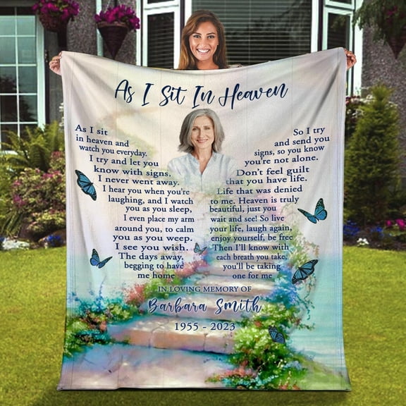 Mothers Day Loss of Mother, Memorial Blanket with Mom's Picture, Remembrance Gift, 30x40in Fleece Blanket