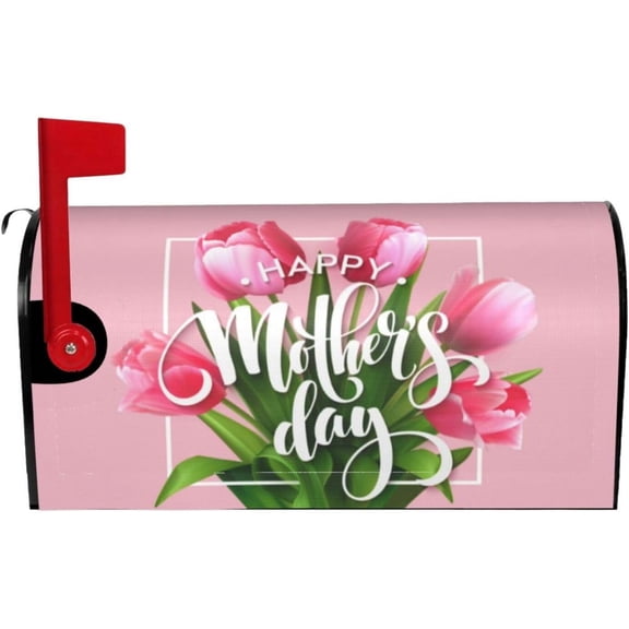 Mothers Day Mailbox Cover, Pink Tulip Outdoor Mail Cover Letter Post Box, Standard Size 21 x 18 in Flower Magnetic Mailbox Case for Home Garden Yard Decor