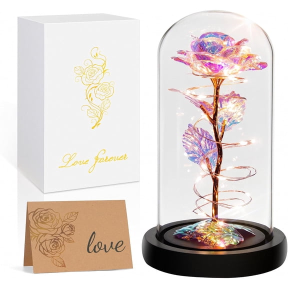 Mothers Day Mom Gifts for Mom,Birthday Gifts for Women Moms Grandma,Flowers for Delivery Prime,Colorful Light Up Rose in A Glass Dome,Anniversary Valentines Roses Gift for Her Wife Daughter