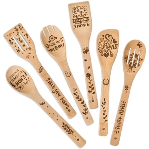 Mothers Day Mom Gifts for Mom Grandma Wife from Husband Daughter Son -Wooden Cooking Spoons Set - Mother's, Christmas,Birthday, Anniversary Kitchen Cooking Presents Ideas for Women Her