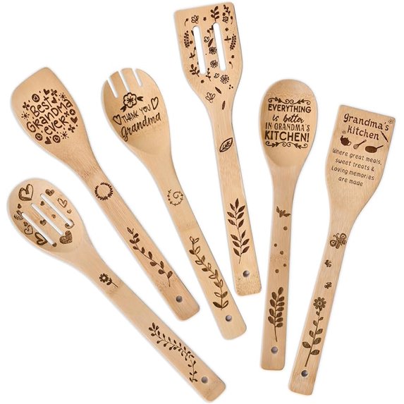 Mothers Day Mom Gifts for Mom Grandma Wife from Husband Daughter Son -Wooden Cooking Spoons Set - Mother's, Christmas,Birthday, Anniversary Kitchen Cooking Presents Ideas for Women Her