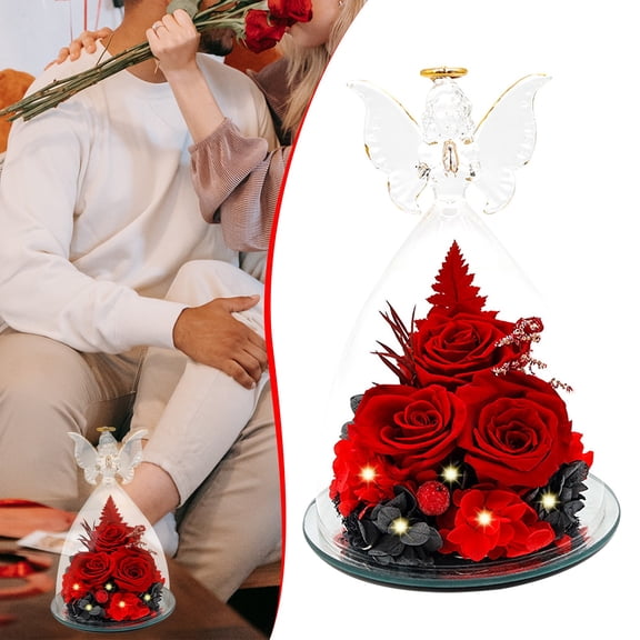 Mothers Day Mom Gifts for Women Preserved Flowers in Glass Angel Forever Flowers Gifts Eternal Roses Gifts for Grandma,Valentine's Day Gift(Red)