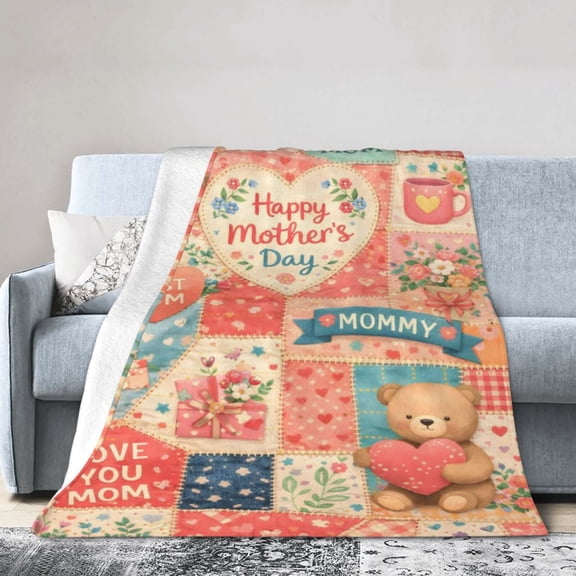 Mothers Day Pattern Blanket Gift Throw Blanket Cozy Soft Home Decor Love Mom Patchwork Design Gift for Mom Women 50x40