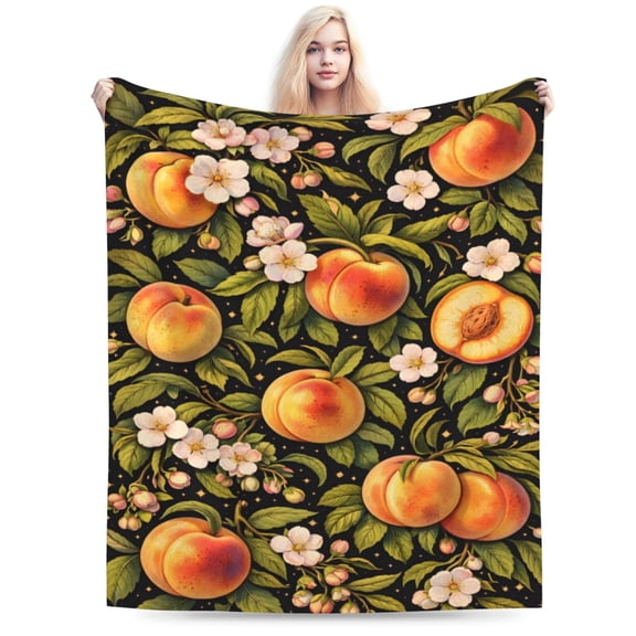 Mothers Day Peach Blossom Blanket Botanical Floral Throw Soft Flannel Fleece Cozy Spring Fruit Art Home Decor Gift for Women Adults 50x40