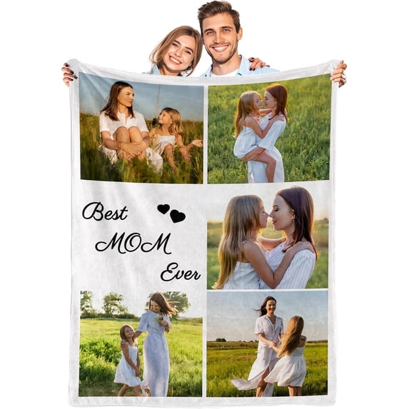Mothers Day Personalized Gifts, Custom Photos Blanket Mom Gifts from Daughter Son Customized Picture Blanket, Mother's Day Christmas Birthday Best Gift for Mom Grandma Wife 3 Photos Blankets