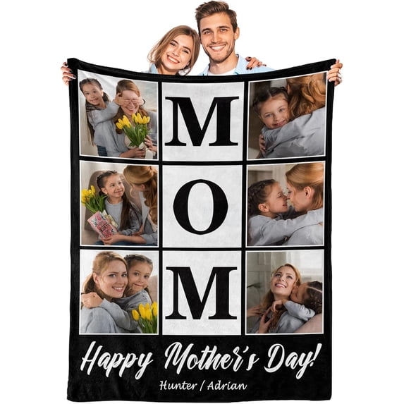 Mothers Day Personalized Gifts, Custom Photos Blanket Mom Gifts from Daughter Son Customized Picture Blanket, Mother's Day Christmas Birthday Best Gift for Mom Grandma Wife 3 Photos Blankets