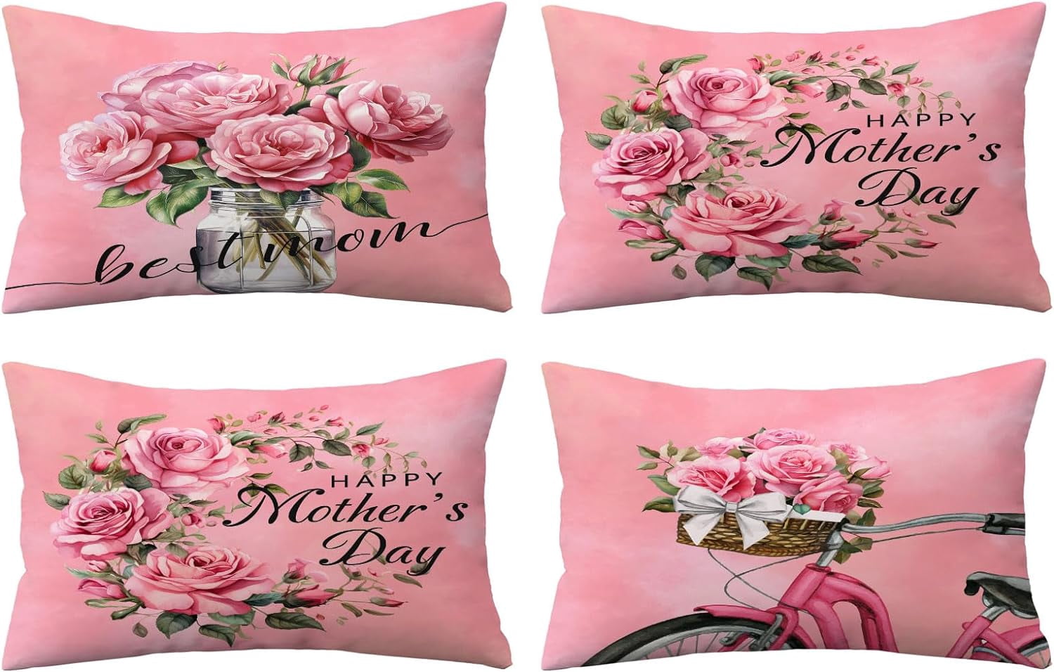Mothers Day Pillow Covers 12x20 Set of 4 Pink Velvet Mom Throw Pillow ...