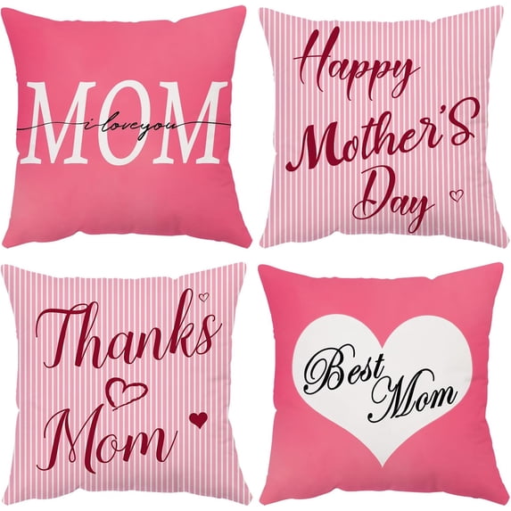 Mothers Day Pillow Covers 16x16 Set of 4 Velvet Mom Throw Pillow Covers Pink I Love You Mom Pillow Cases Cushion Covers Outdoor Sofa Couch Home Decorations Gift for Mother Mom Birthday (16)
