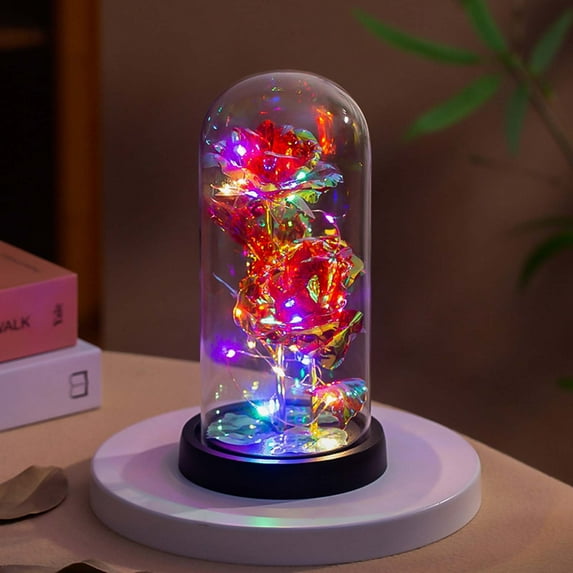 Mothers Day Rose Gifts,Galaxy Golden Red Rose in Glass Dome,Light Up Forever Roses Birthday Gifts for Women Mom Grandma,Eternal Rose Gift for Her Valentine Mothers Anniversary( Cover,8.5")