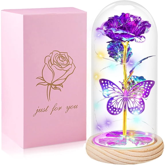 Mothers Day Rose Gifts for Her,Valentines Day Flowers Gifts for Mom Women Girlfriend,Birthday Gifts for Women,Valentines Gifts for Wife,Purple Butterfly Rose Gifts for Valentine's Day Anniversary