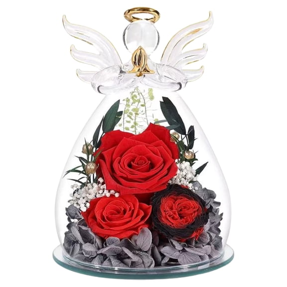 Mothers Day Rose Gifts for Women Preserved Real Flower in Glass Angel Figurines Roses for Delivery Prime Birthday Gifts for Mom Grandma Girlfriend Wife Her, A