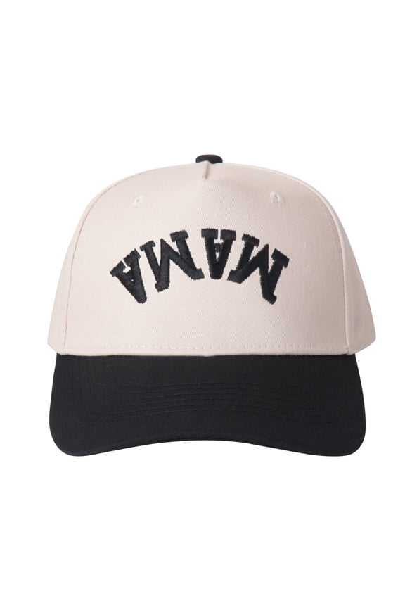 Mothers Day Special Baseball Cap - Beige & Contrast Brim with Upside-Down "MAMA" Embroidery, Unique Mom Gift for Mother-Daughter Matching Outfits Black