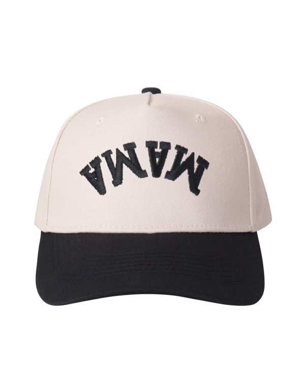 Mothers Day Special Baseball Cap - Beige & Contrast Brim with Upside-Down "MAMA" Embroidery, Unique Mom Gift for Mother-Daughter Matching Outfits Black