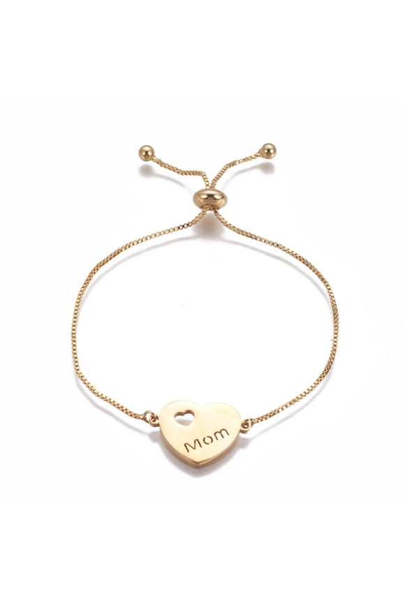 Mothers Day Stainless Steel Slider Bracelet Heart Mom Gold Adjustable Size P298