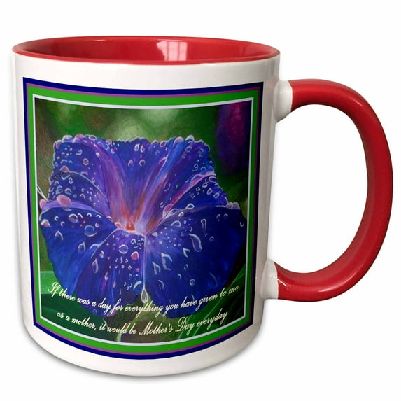 3drose, Mothers Day Wishes - Purple, Mothers Day, Bindweed, Ipomoea, Morning Glory, Realism, Wormweed, 11oz Two-tone Red Mug