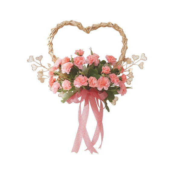 Mothers Day Wreaths For Front Door, Pink Carnation Wreath Door Knocker Heart Shaped Wreath Wall Decoration