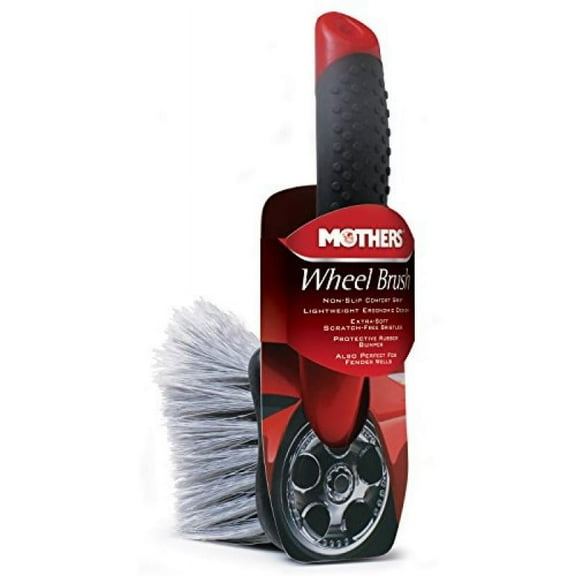 Mothers Ergonomic Wheel Brush, Automotive Hones & Brushes, 10 Inch, Red/Black