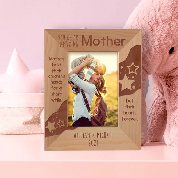Mothers Hold Their Children's Hands Personalized Wooden Frame 3 1/2" x 5" Brown (Vertical)