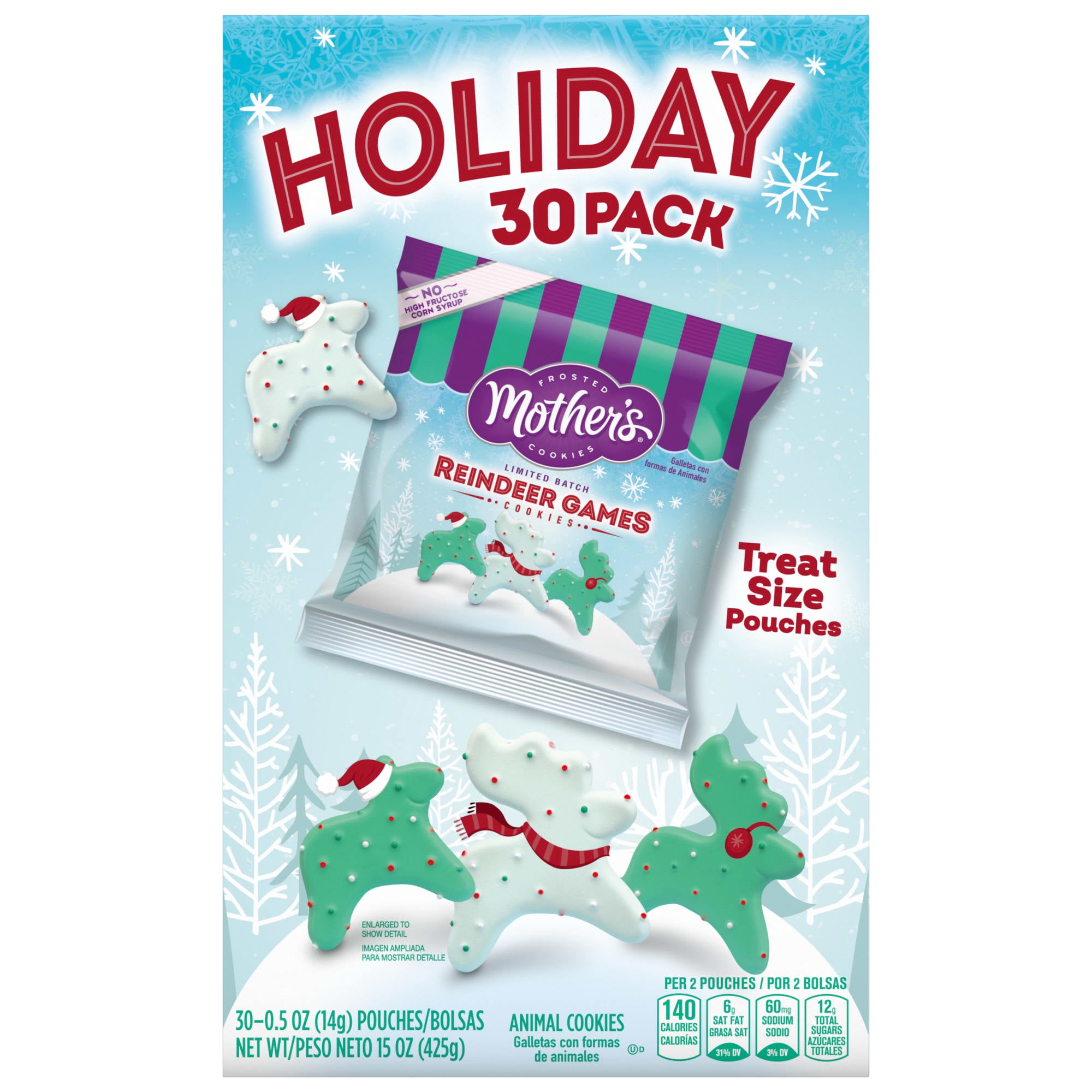 Mothers Frosted Cookies, Limited Batch Reindeer Games, stocking stuffer, Christmas Shortbread Animal Cookies, 30 Bags, 0.5 oz Each