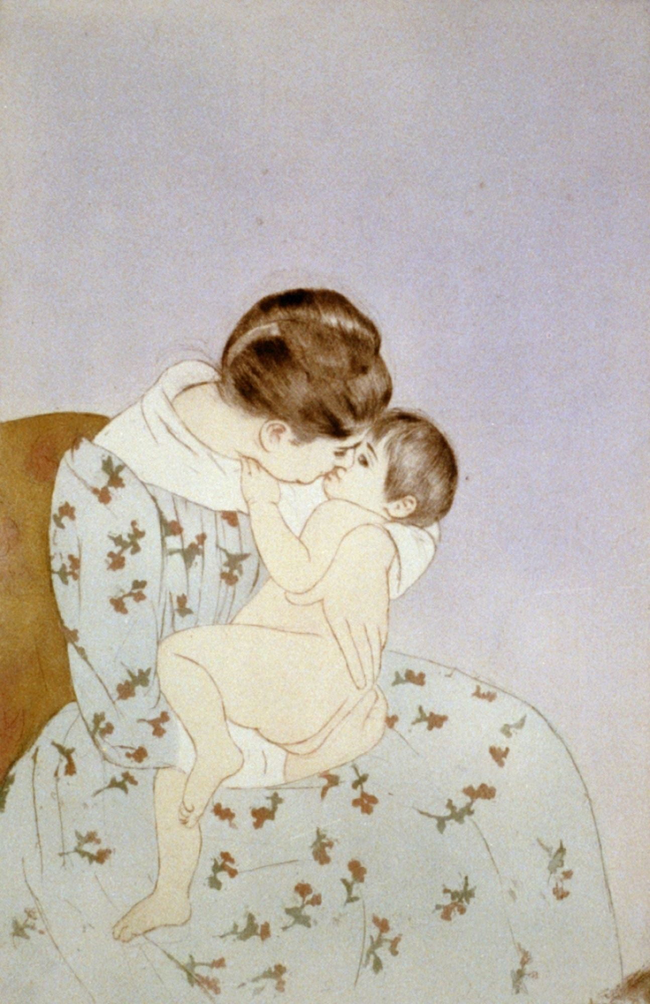 Mothers Kiss 1891 Canvas Art - Mary Cassatt (24 x 36)