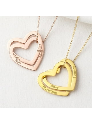 Pompotops Personalized Initial Heart Necklaces Silver Plated Letter