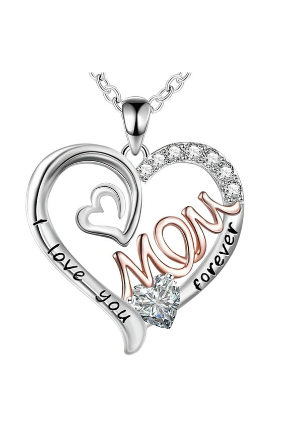 Mothers Necklace Gifts for Mom from Daughter Son, I Love You Mom Necklace Heart Pendant Rhinestone Jewelry with Box Birthday Mothers Day Gifts for Women