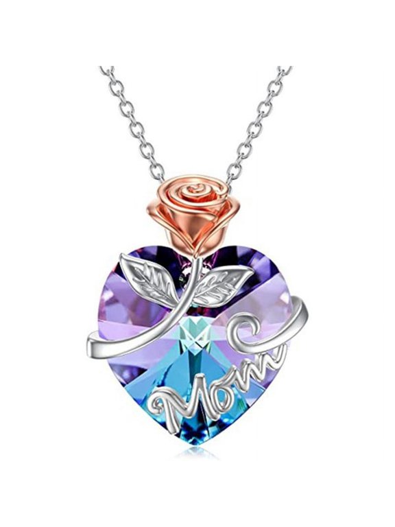 Mothers Necklace Gifts for Mom from Daughter Son, I Love You Mom Necklace Heart Pendant Rhinestone Jewelry with Box Birthday Mothers Day Gifts for Women