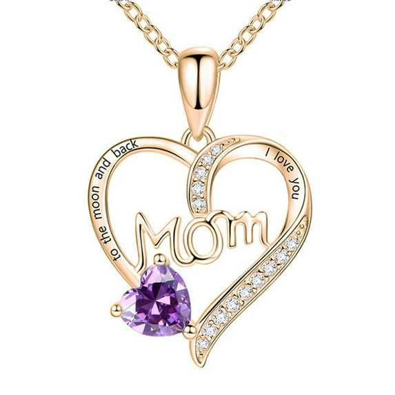 Mothers Necklace Gifts for Mom from Daughter Son, Mothers Day Gifts for Women, I Love You Mom Necklace Heart Pendant Rhinestone Jewelry with Box Birthday