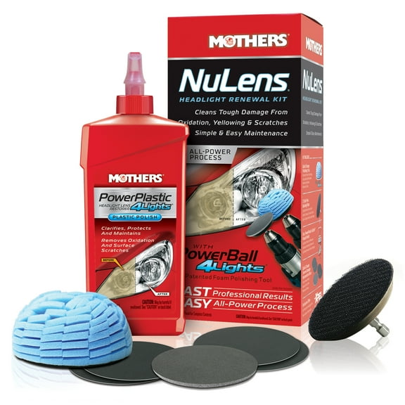 Mothers PowerPlastic 4-Lights Headlight Renewal Kit, Automotive Headlight Restorer, 8 oz Polish